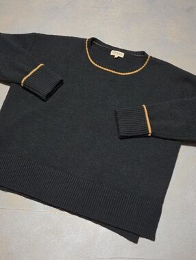 Blackish Crewneck Sweater with Gold Trim Green  Tint